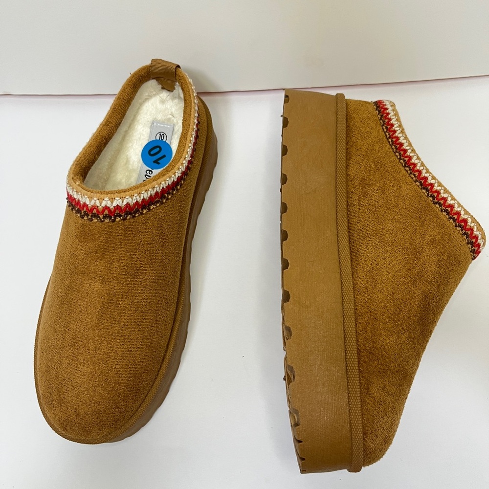 Forever” Faux Suede Embroidered Stitch Clogs NEW